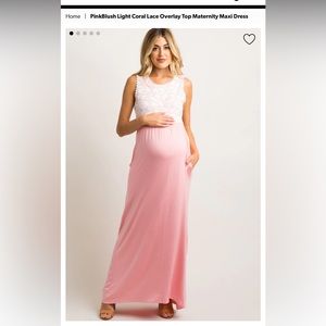 PinkBlush Light Coral Lace Overlay Top Maternity Maxi Dress